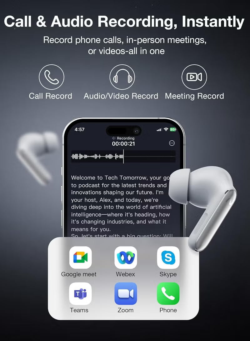 Viaim RecDot Wireless AI Conference Earbuds with Live Transcription | Silver